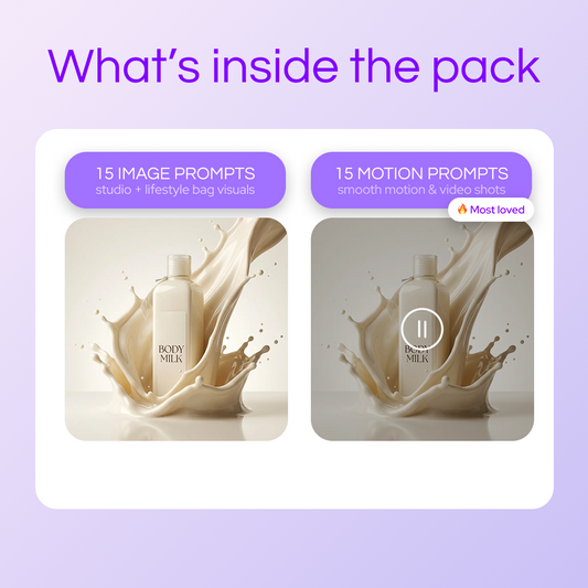 Beauty Products Photo & Motion Pack — 30 Prompts + AI Guide