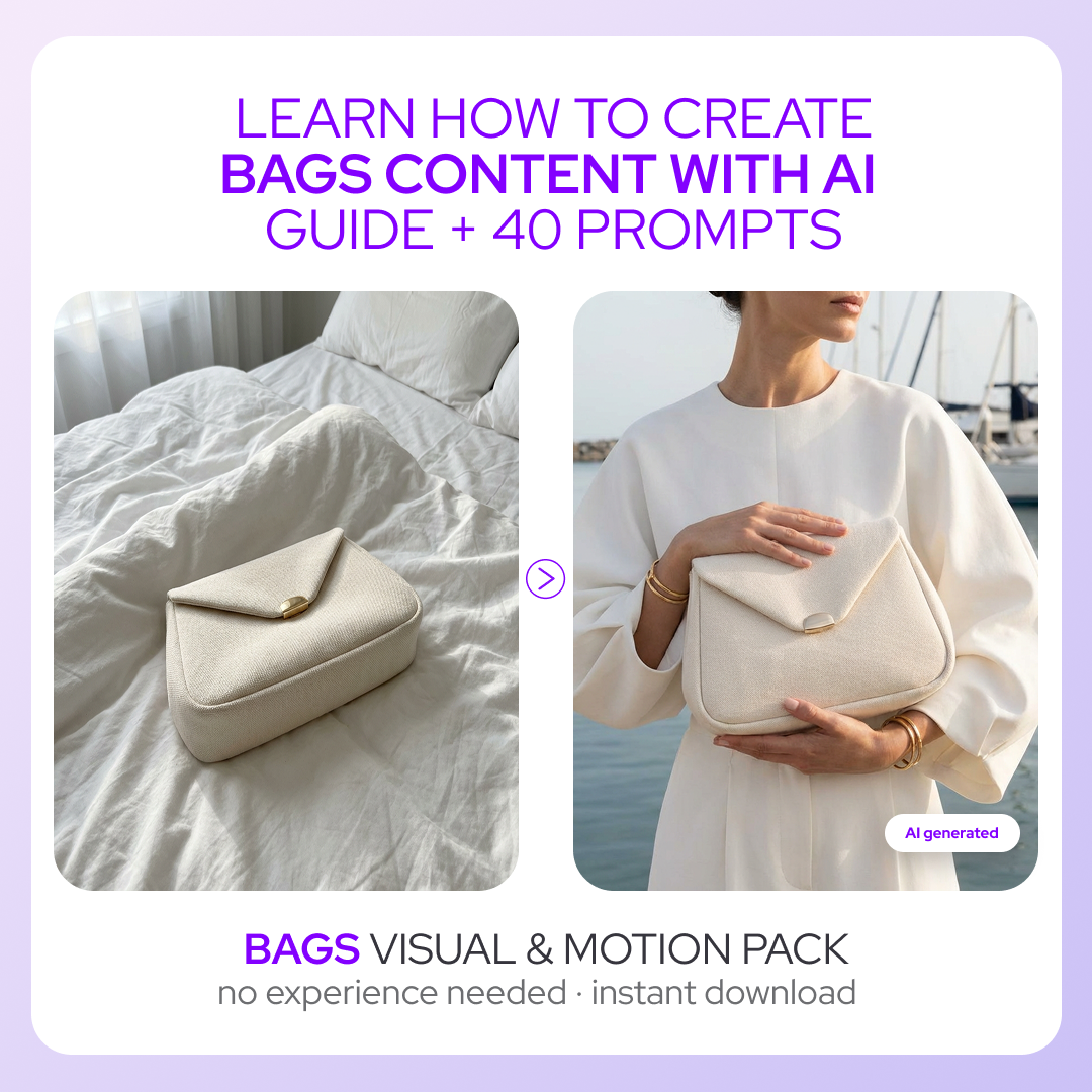 Bags Photo & Motion Pack — 40 Prompts + AI Guide