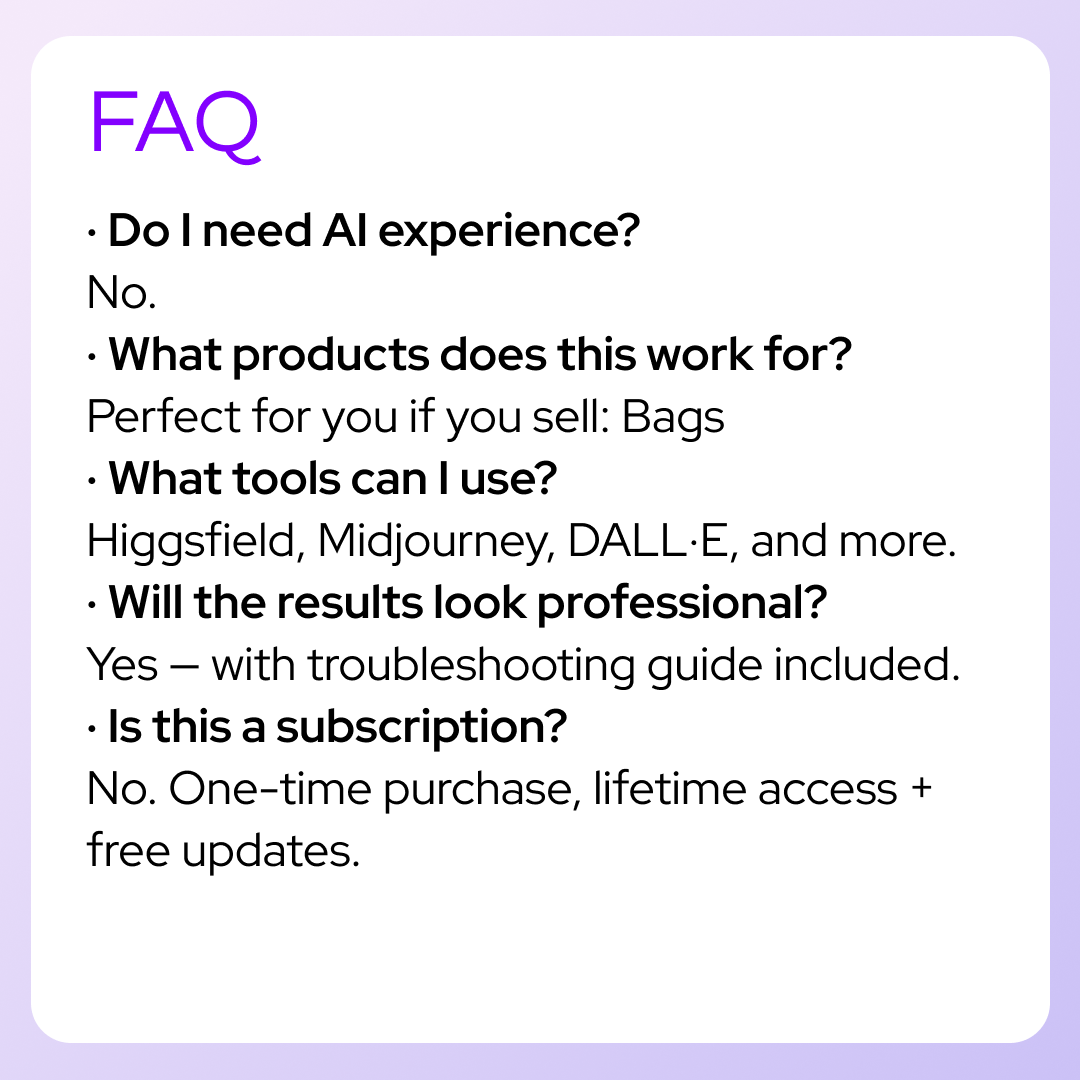 Bags Photo & Motion Pack — 40 Prompts + AI Guide