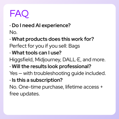 Bags Photo & Motion Pack — 40 Prompts + AI Guide